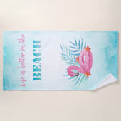 フラミンゴプール浮き、青 ビーチタオル (正面)