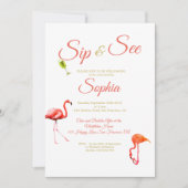 フラミンゴベイビーブラックストライプ シップアンドシー 招待状 (正面)