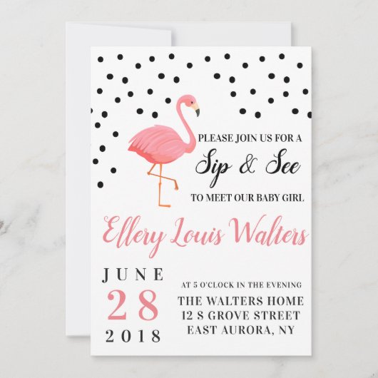 フラミンゴベビーガールシップアンドシー招待状 招待状 (正面)