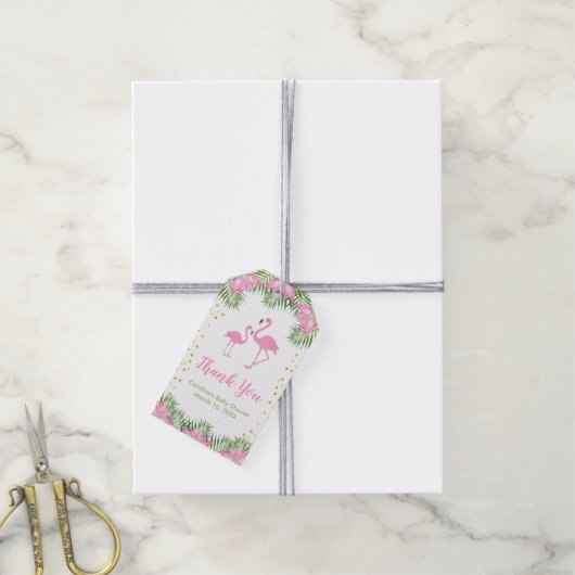 フラミンゴベビーシャワーありがとうお気に入りギフトラベル ギフトタグ (より糸付き)