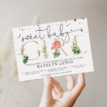 フラミンゴベビーシャワー招待状(パーム葉付)