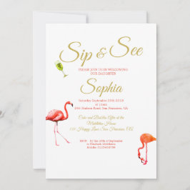 フラミンゴベビーピンクストライプのSipと参照 招待状