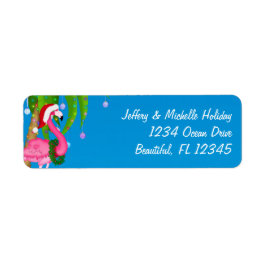 フラミンゴホリデーパームツリービーチクリスマスアドレス ラベル