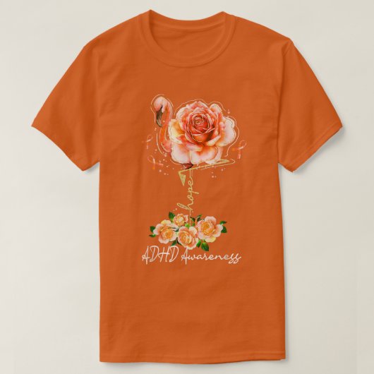 フラミンゴホープオレンジリボンADHD認識度 Tシャツ (デザイン正面)