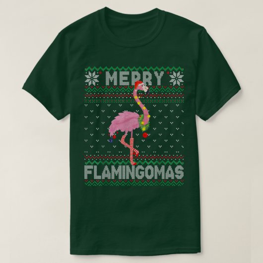 フラミンゴマメリースハッピークリスマスホリデーフラミンゴ Tシャツ (デザイン正面)