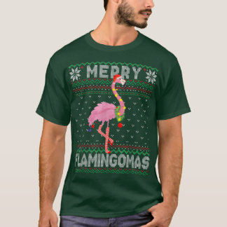 フラミンゴマメリースハッピークリスマスホリデーフラミンゴ Tシャツ
