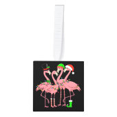 フラミンゴメリークリスマスおもしろいフラミンゴ恋人の贈り物 キューブオーナメント (正面)