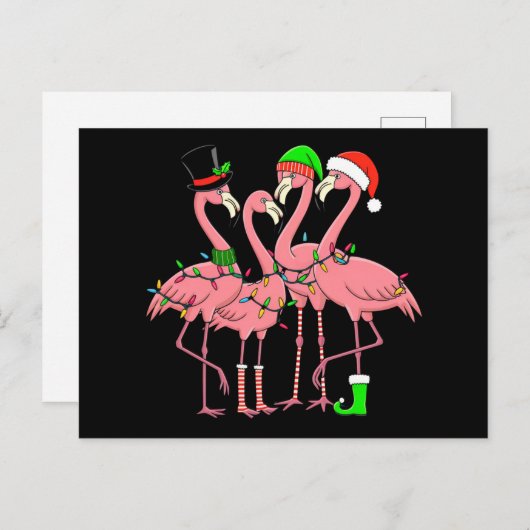フラミンゴメリークリスマスおもしろいフラミンゴ恋人の贈り物 シーズンポストカード (正面/裏面)