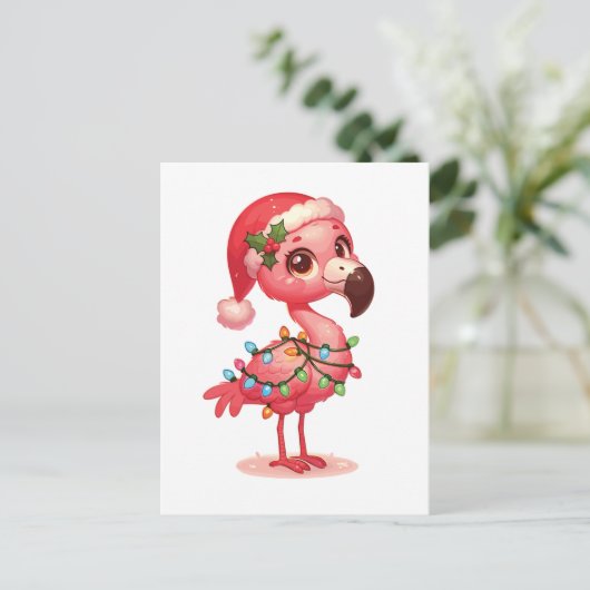 フラミンゴメリークリスマスウィンターアニマルズフラミンゴ シーズンポストカード (スタンド正面)