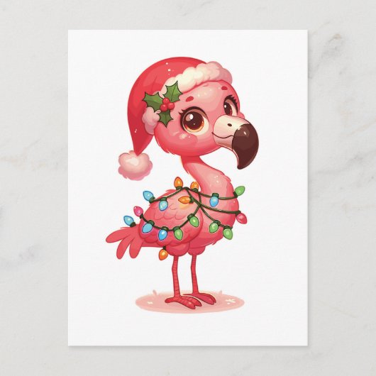 フラミンゴメリークリスマスウィンターアニマルズフラミンゴ シーズンポストカード (正面)