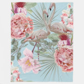 フラミンゴモダンブルーとピンクのフローラ フリースブランケット (正面)