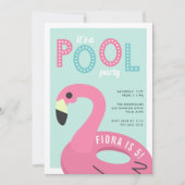 フラミンゴモダン |プールパーティー誕生日招待状 招待状 (正面)