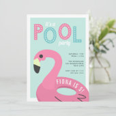 フラミンゴモダン |プールパーティー誕生日招待状 招待状 (スタンド正面)