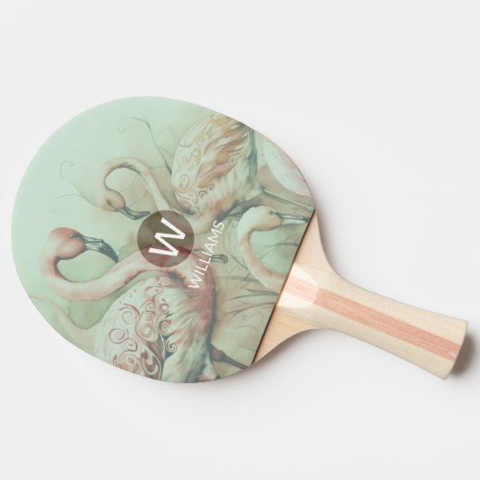 フラミンゴモノグラムパーソナライズされた 卓球ラケット (横)