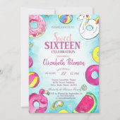 フラミンゴユニコーンサマープールスウィート16パーティー 招待状 (正面)