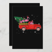 フラミンゴライディングレッドトラッククリスマスサンタハットクリスマス サンキューカード (正面/裏面)