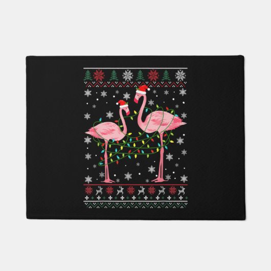 フラミンゴライト醜いセーターのクリスマス動物 ドアマット (正面)