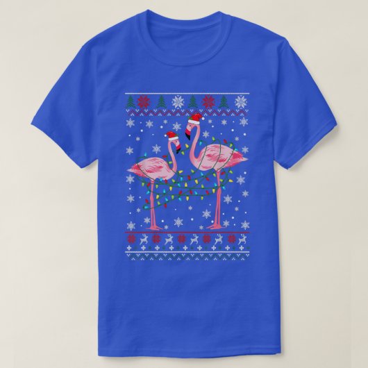 フラミンゴライト醜いセーターのクリスマス動物 Tシャツ (デザイン正面)