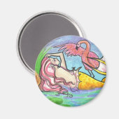 フラミンゴラグーンマーメイドファンタジーアートマグネット マグネット (正面/裏面)