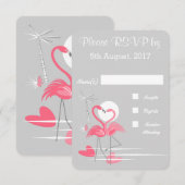 フラミンゴラブウェディングRSVP 招待状 (正面/裏面)