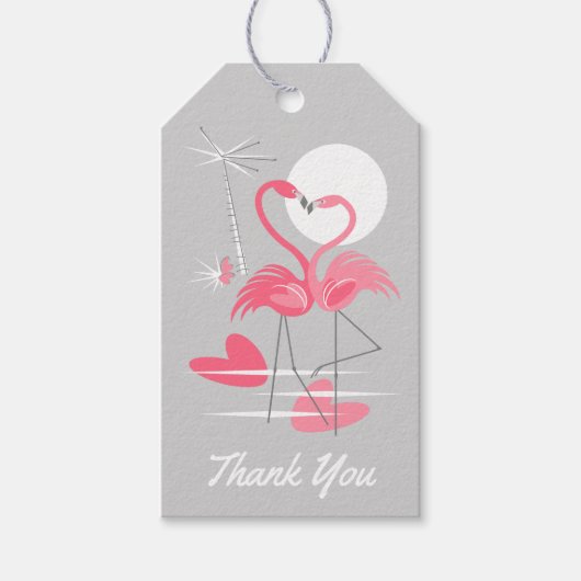 フラミンゴラブサンキュー文字バックグレーギフトラベル ギフトタグ (正面)
