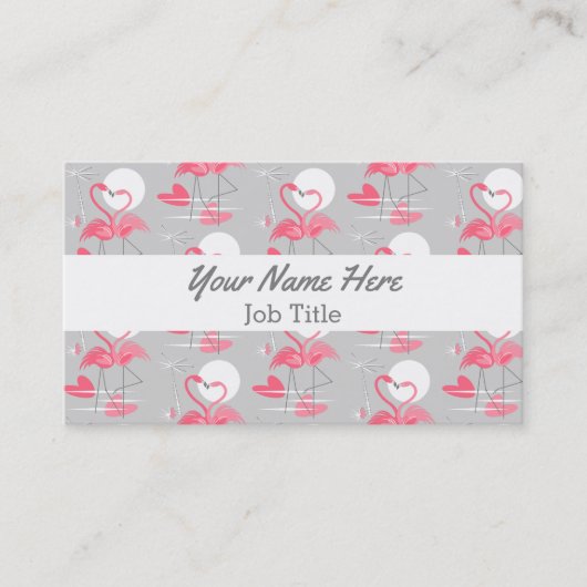 フラミンゴラブタイリング白ストライプ名刺 名刺 (正面)