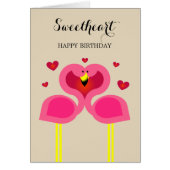 フラミンゴラブパーソナライズされた誕生日カード (正面)