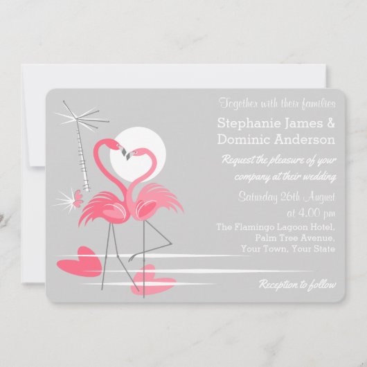 フラミンゴラブ結婚式招待状風景 招待状 (正面)