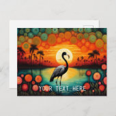 フラミンゴレイクサンセットパームツリーカラフルフローラ ポストカード (正面/裏面)