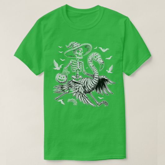 フラミンゴ不気味スケルトンのハロウィーンを切る Tシャツ (デザイン正面)