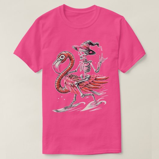フラミンゴ不気味スケルトンのハロウィーン2 Tシャツ (デザイン正面)