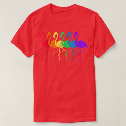 フラミンゴ動揺してレインボーLGBT Tシャツ (デザイン正面)