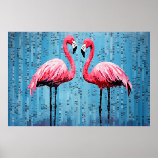 フラミンゴ動物の野鳥アートデコ絵を描ア ポスター (正面)