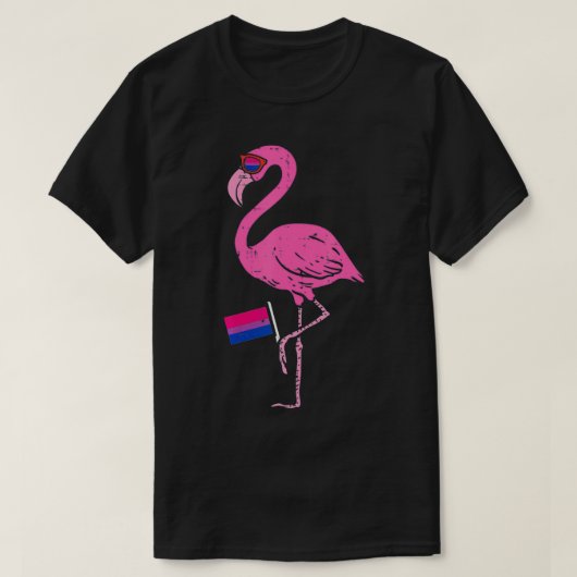フラミンゴ動物の鳥LGBTQバイセウアル国旗ゲイプライド  Tシャツ (デザイン正面)