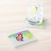 フラミンゴ喜び ガラスコースター (アングル)