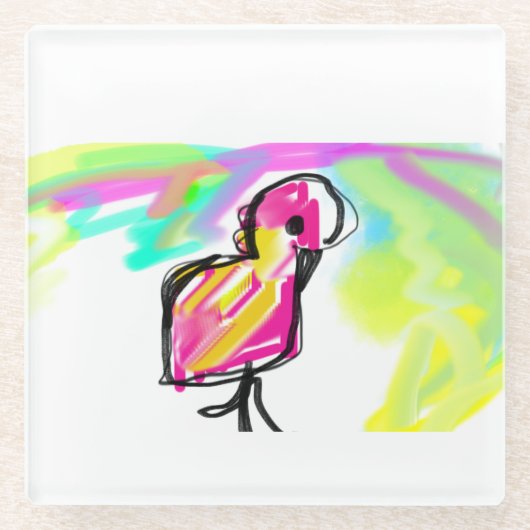 フラミンゴ喜び ガラスコースター (正面)