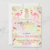 フラミンゴ夏の熱帯誕生日 招待状 (正面)
