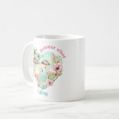 フラミンゴ夏ハート熱帯パーソナライズされた名 コーヒーマグカップ (正面左)