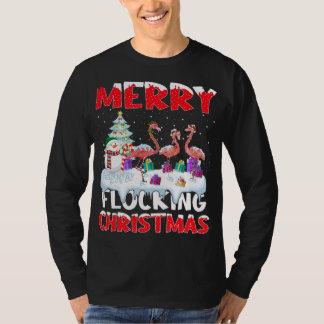 フラミンゴ好きのためのクリスマスギフト メリー フロッキング クリスマス Tシャツ