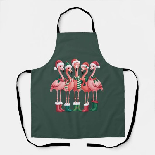 フラミンゴ好きへのギフト クリスマス メリーXmas エプロン (正面)