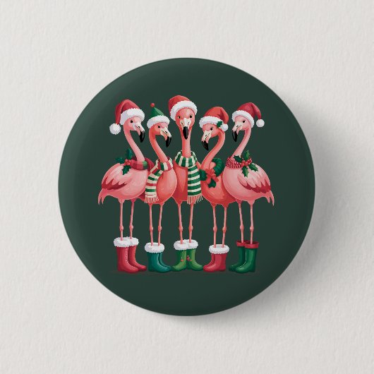 フラミンゴ好きへのギフト クリスマス メリーXmas 缶バッジ (正面)