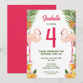 フラミンゴ子供の誕生日 招待状 (正面/裏面)