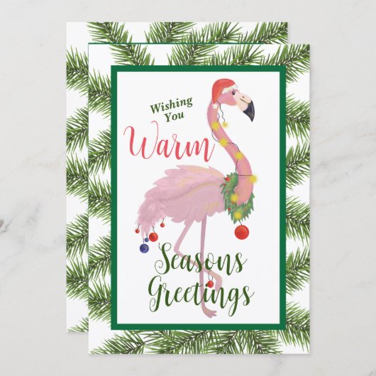 フラミンゴ季節のごあいさつフラットクリスマスカード 招待状 (正面/裏面)