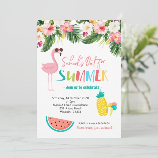 フラミンゴ学校の終わりの夏のパーティの招待状 招待状 (スタンド正面)