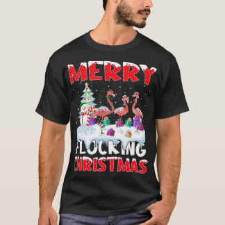 フラミンゴ恋人クリスマスギフトメリーフロッキングクリスマス Tシャツ