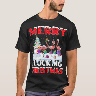 フラミンゴ恋人クリスマスギフトメリーフロッキングクリスマス Tシャツ