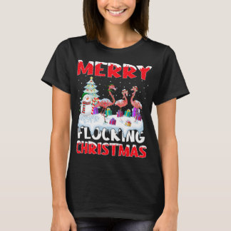フラミンゴ恋人クリスマスギフトメリーフロッキングクリスマス Tシャツ