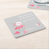 フラミンゴ愛の名前日付コースター広場 スクエアペーパーコースター (アングル)