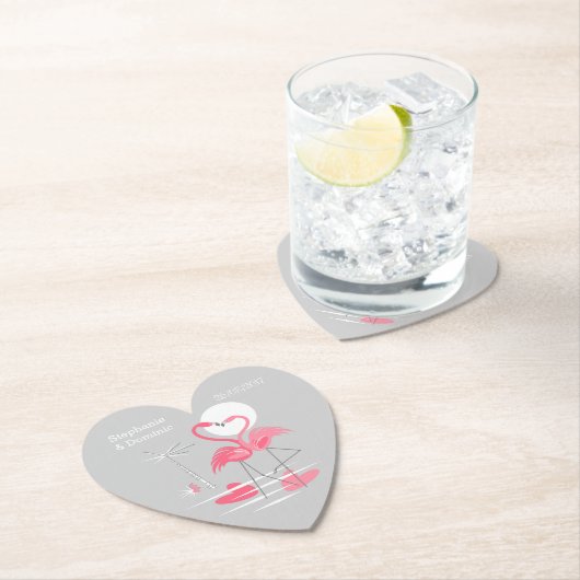 フラミンゴ愛は日付のコースターのハートを示します ペーパーコースター (インサイチュ)