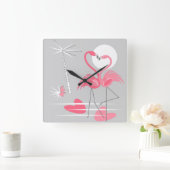 フラミンゴ愛時計の正方形 スクエア壁時計 (ホーム)